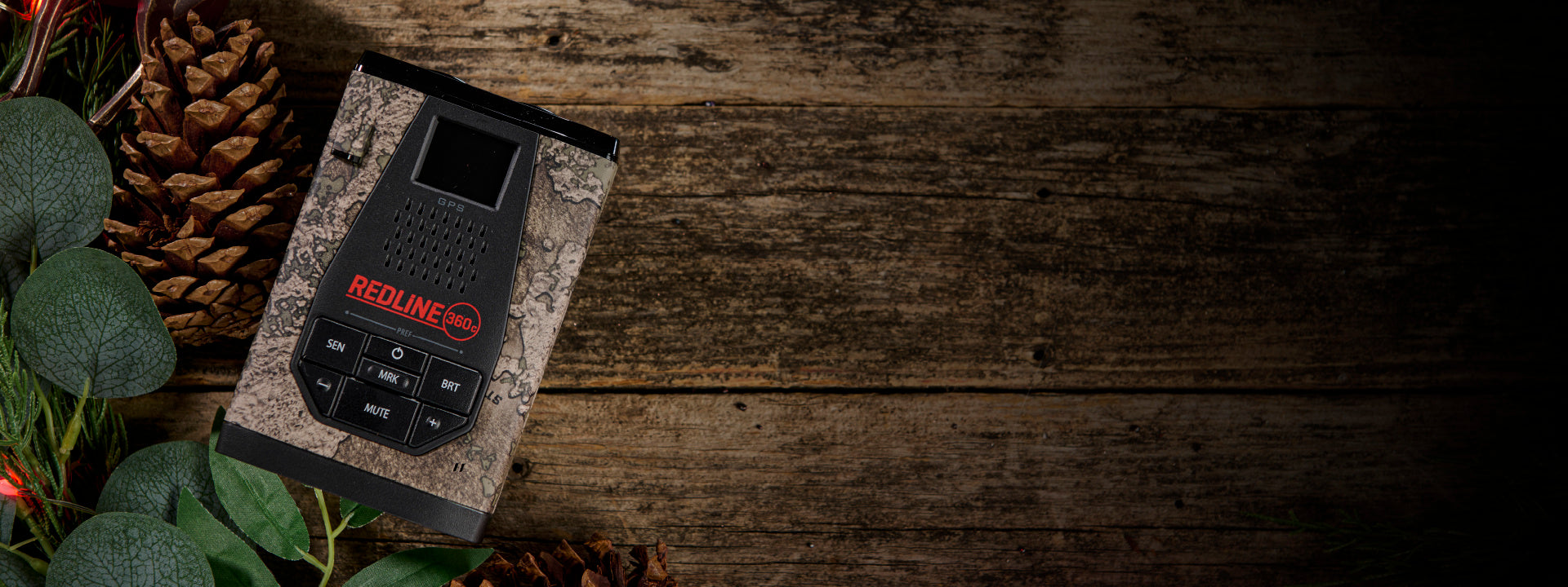 Redline 360c TrueTimber Strata Camo next to holiday ornaments