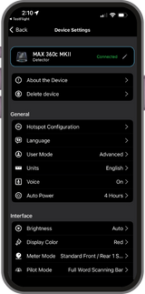 ESCORT DriveSmarter Smartphone App MAX 360c MKII Device Settings