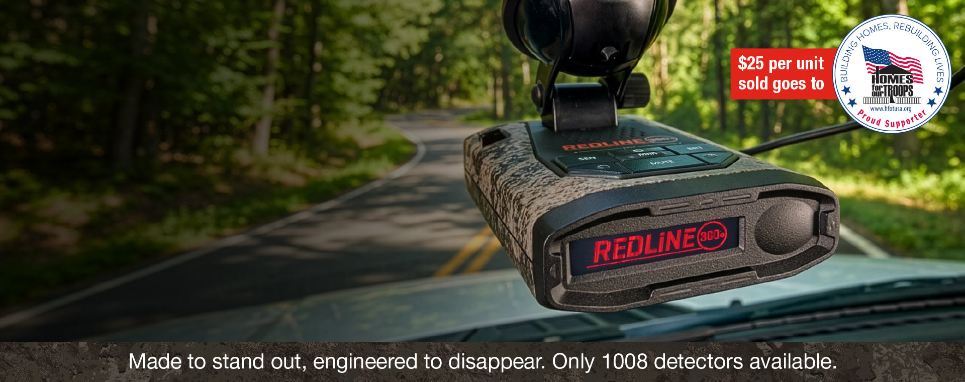 Redline 360c Camo model attached to windshield