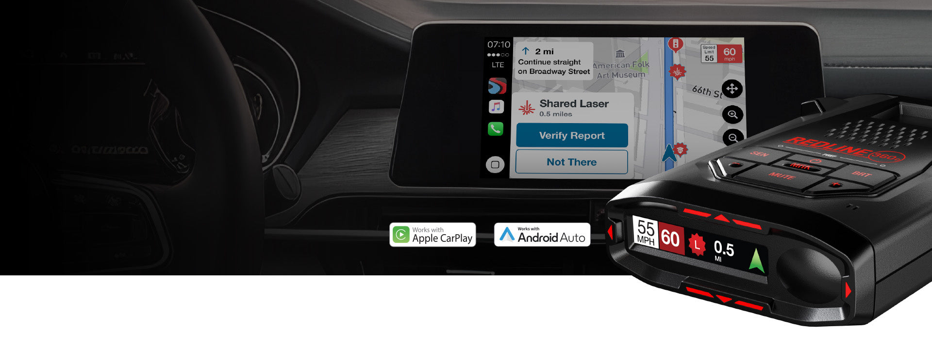 Escort Redline 360c Radar Detector Hero banner Drivesmarter Carplay Android Auto Compatibility